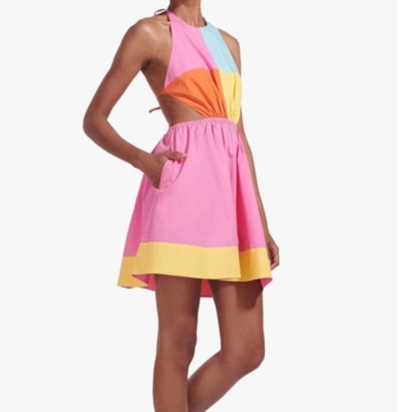 STAUDEliana Colorblock Mini Dress Dopamine Barbiecore